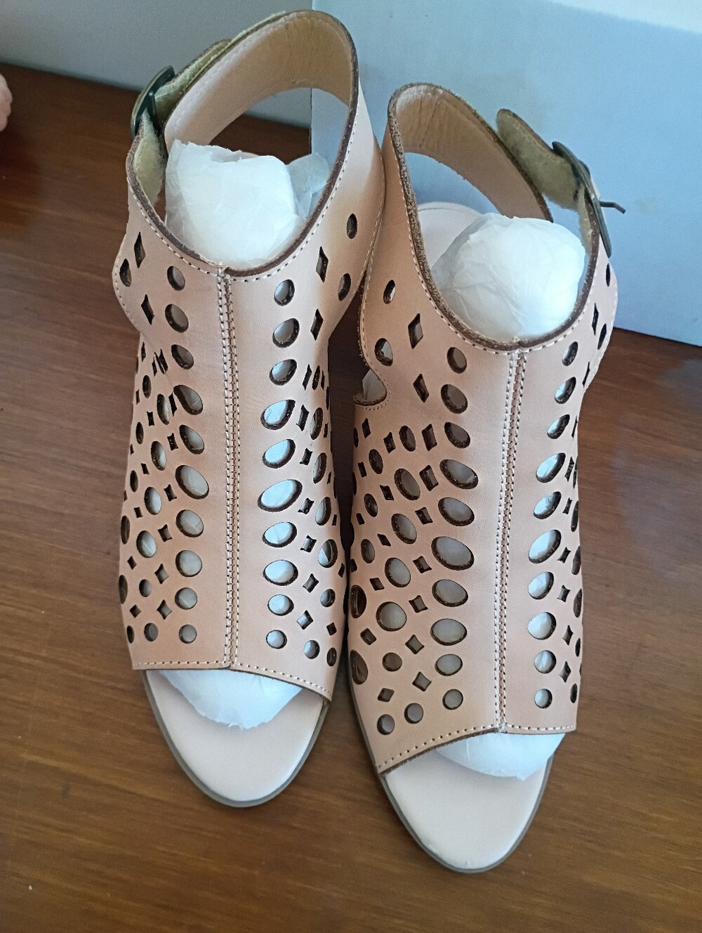 Spring Step Beige Perforated Open-Toe Slingback Mules L' Artiste